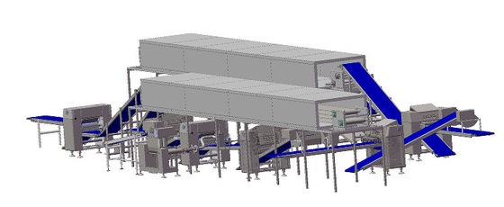 comprar Línea automática de laminadora de masa con 2 túneles de congelación para bollería y croissant Fabricación en línea